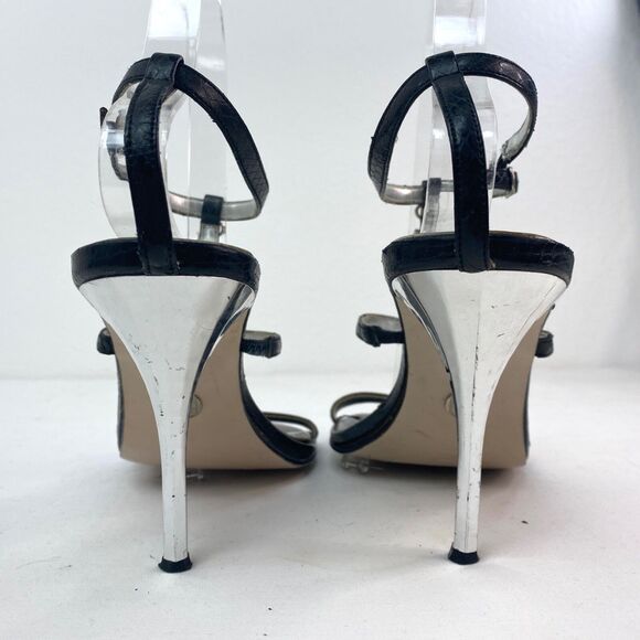 Micheal Antonio Black Rhinestone Womans Sandals Silver Heels Sz 8 Evening Dance - Picture 6 of 13